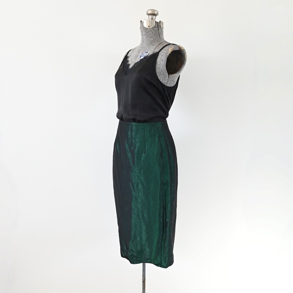 1980s B.B. Collections by BarbaraBarbara Iridescent Shimmery Green Disco Skirt - Picture 4 of 12
